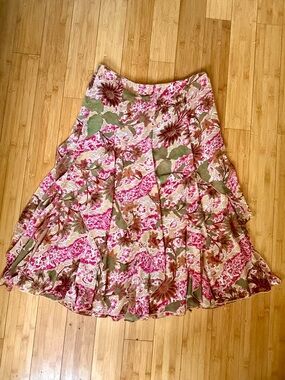 Boho Floral Paisley Midi Skirt | Sheer Romantic Cottagecore Lined Skirt Size 12
